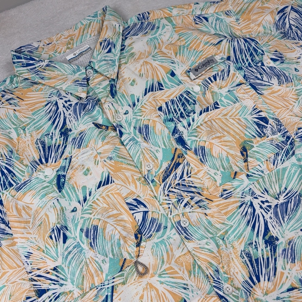 Columbia PFG Button Up Shirt Men 2XL Floral Multicolor Short Sleeve Relaxed